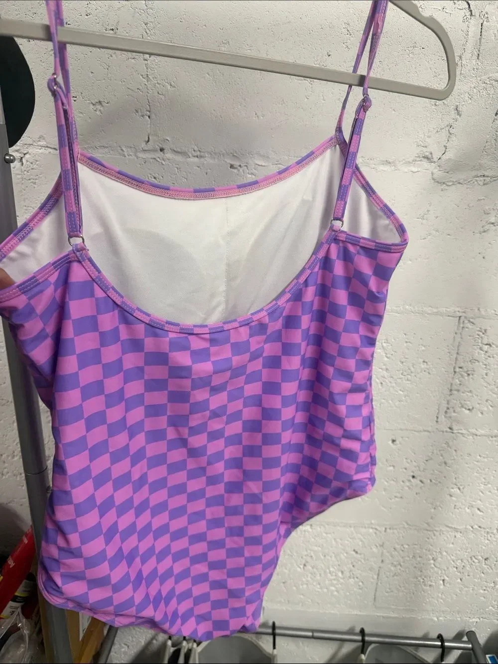 Lavender & Pink Checkerboard One Piece PINK LILY Swimsuit Size XL NEVER WORN